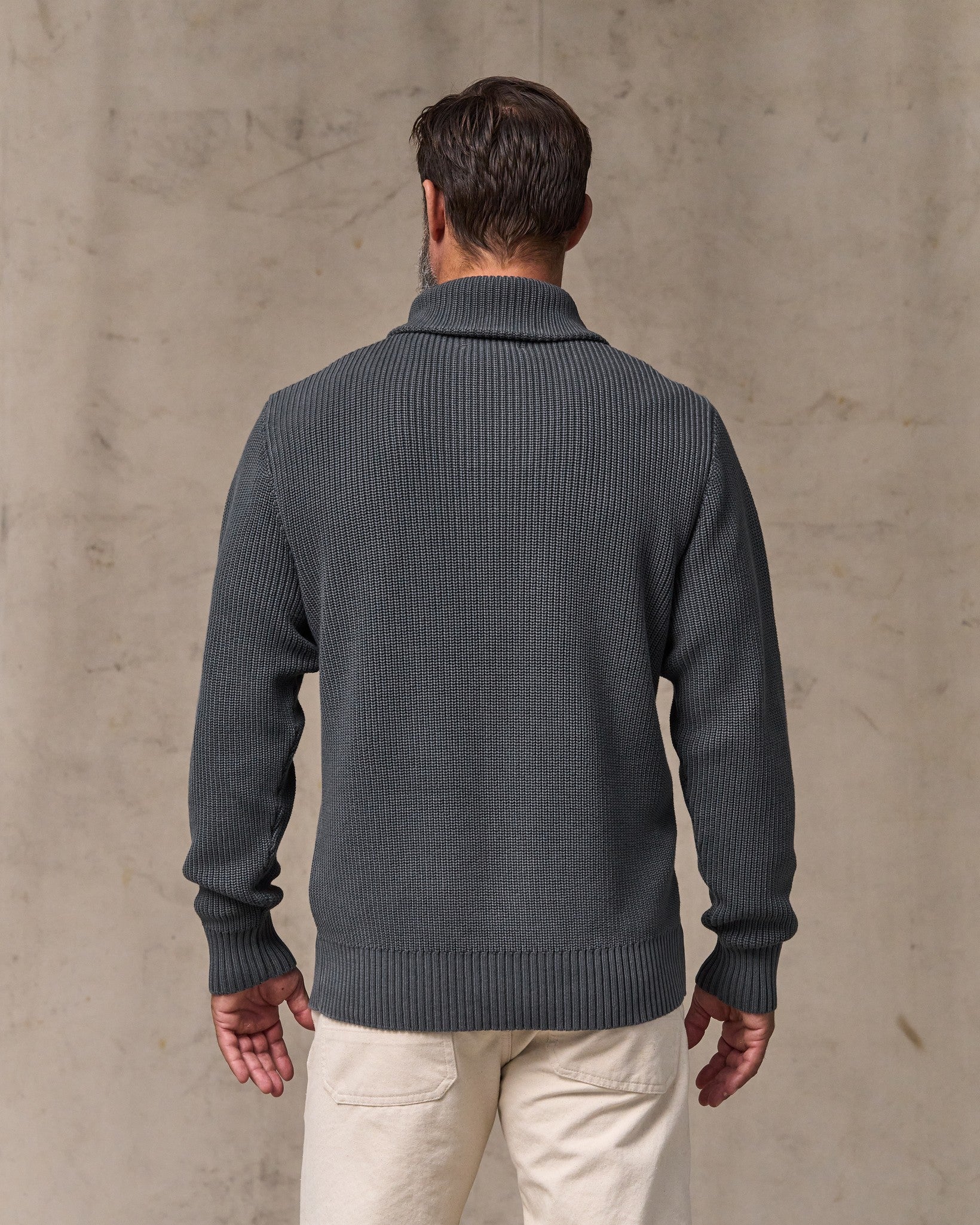 Vintage Cotton Shawl Neck Sweater - Charcoal - Image 2