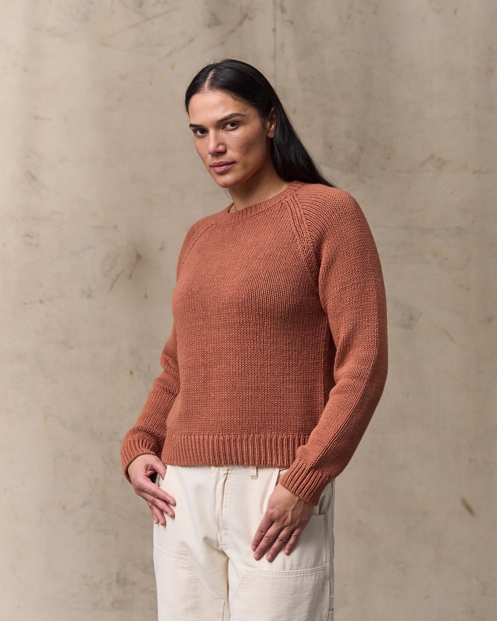 Women's Cotton Crewneck Sweater - Copper Brown - Image 4
